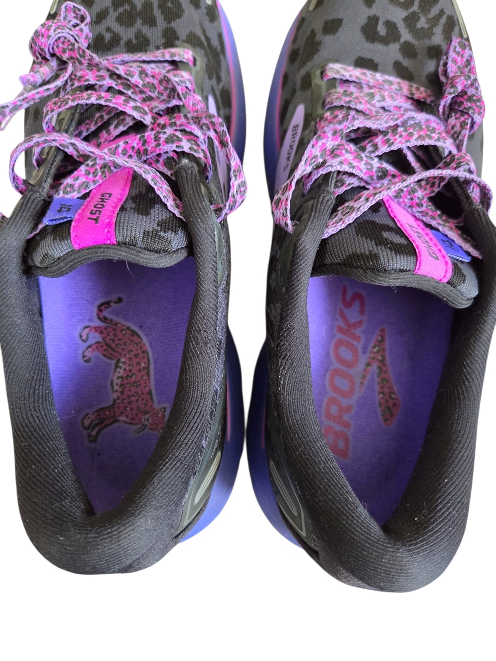 Brooks Ghost 14 Women's Running Shoes Black Leopard Cheetah and Purple 8 - Picture 8 of 11